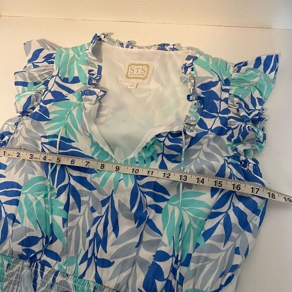 Sail to Sable STD Palm Leaf Ruffle Neck Dress With Tassels Size Medium - Picture 5 of 6